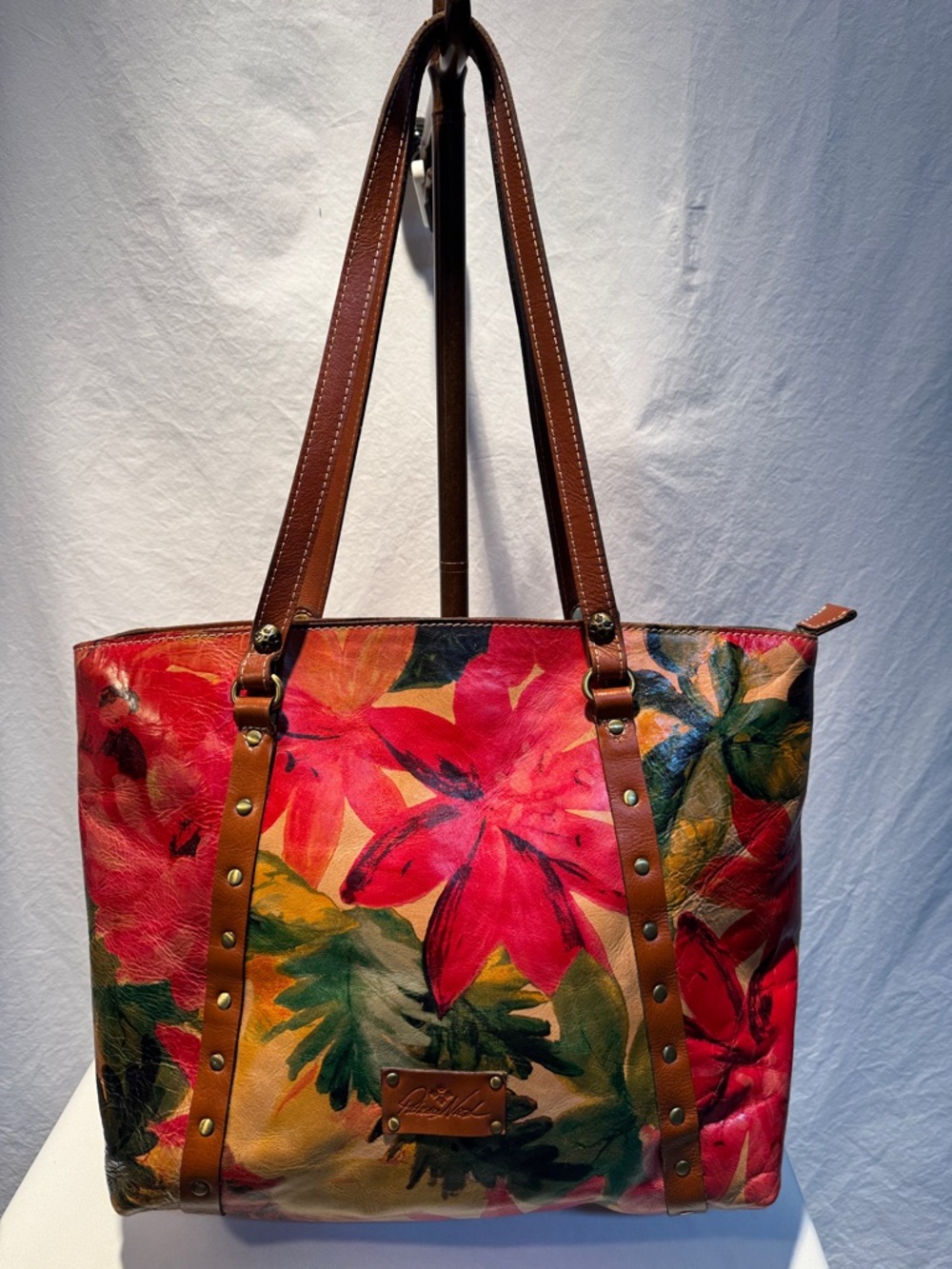 Patricia Nash Multicolor Floral Leather Tote with Brown Straps